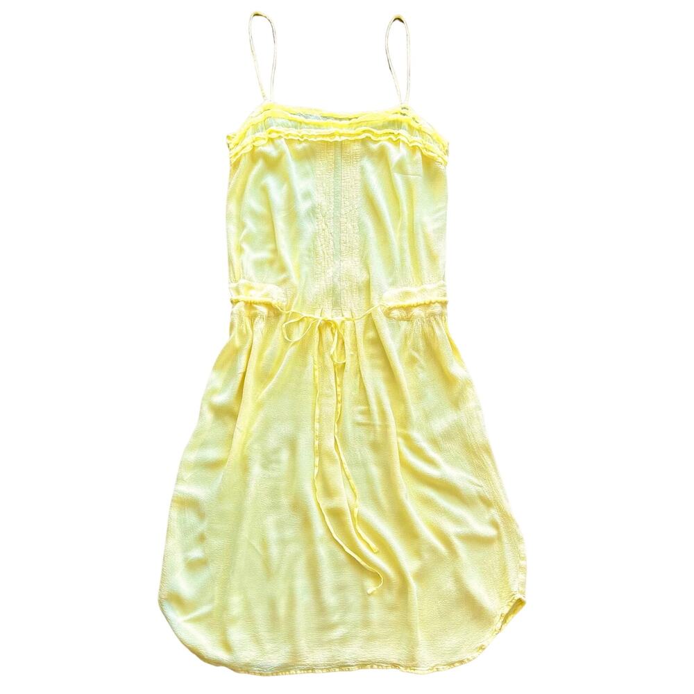Ghost London Pale Yellow Slip Dress | Size Small | Ruffle + Drawstring